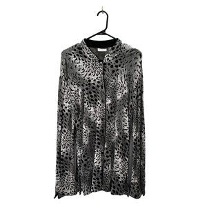 Chicos Travelers Animal Print Button Up Shirt Tunic Jacket size 2 US L 12 Gray